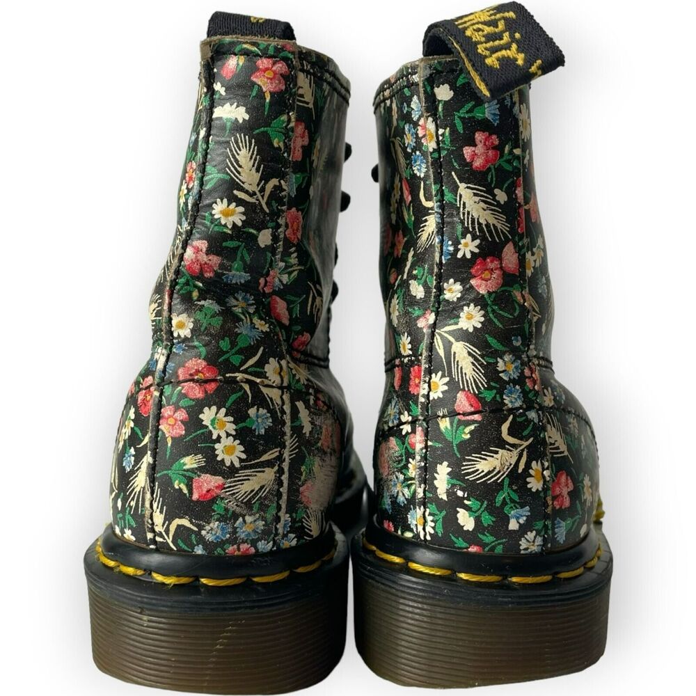 Dr. Martens Floral Made in England Leather Boots US 6 UK 4 Eye 90's Wheat Black - Picture 8 of 15
